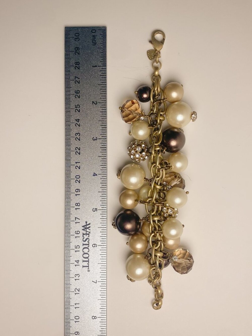 Stella and Dot Audrey Neutral Cluster Pearl Crystal Beaded Gold Chain Bracelet - Picture 12 of 12